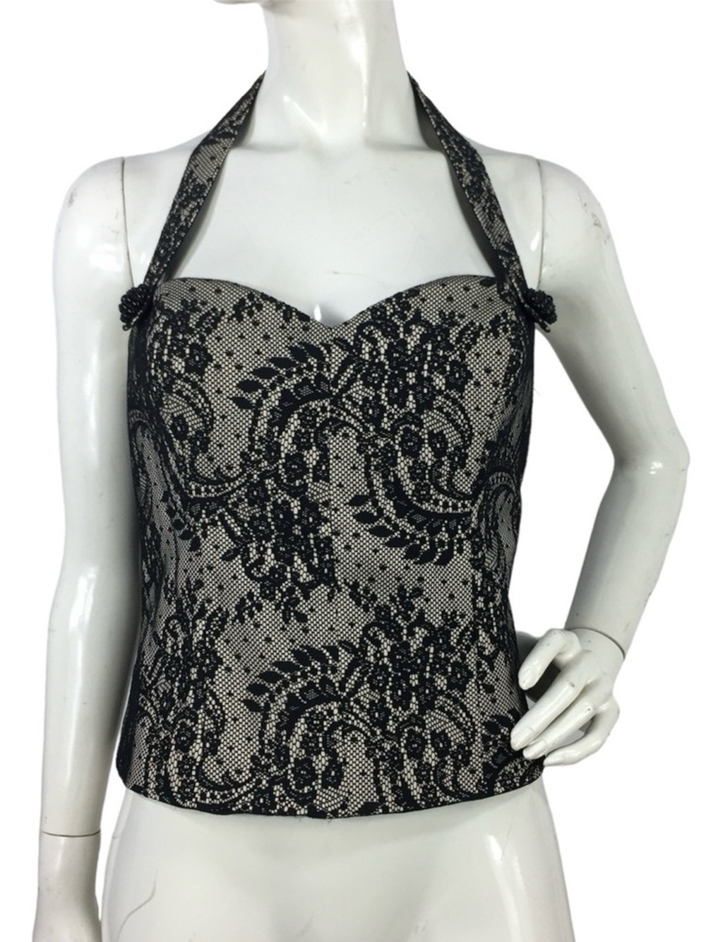 Bebe Beaded Lace Corset Bustier Top L